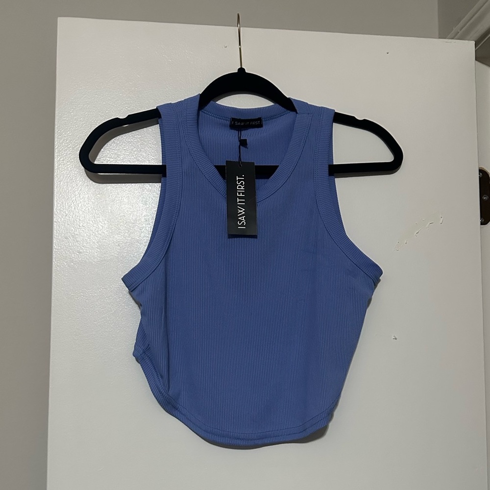 I saw it first racer back crop top in blue